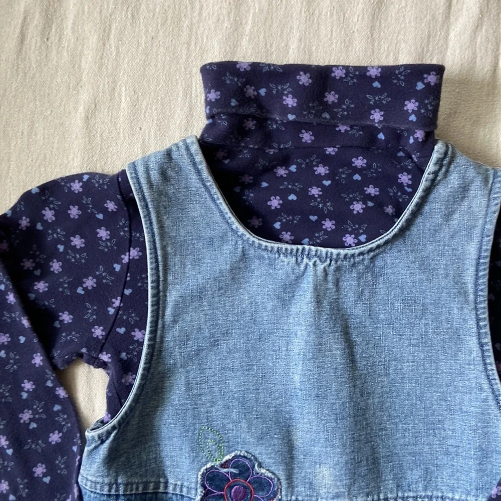 VINTAGE Y2K Dress Jumper Outfit Skirt Shirt Floral Denim Patchwork Appliqué